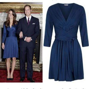 Kate Middelton-style Blue Wrap Dress - Size Sm